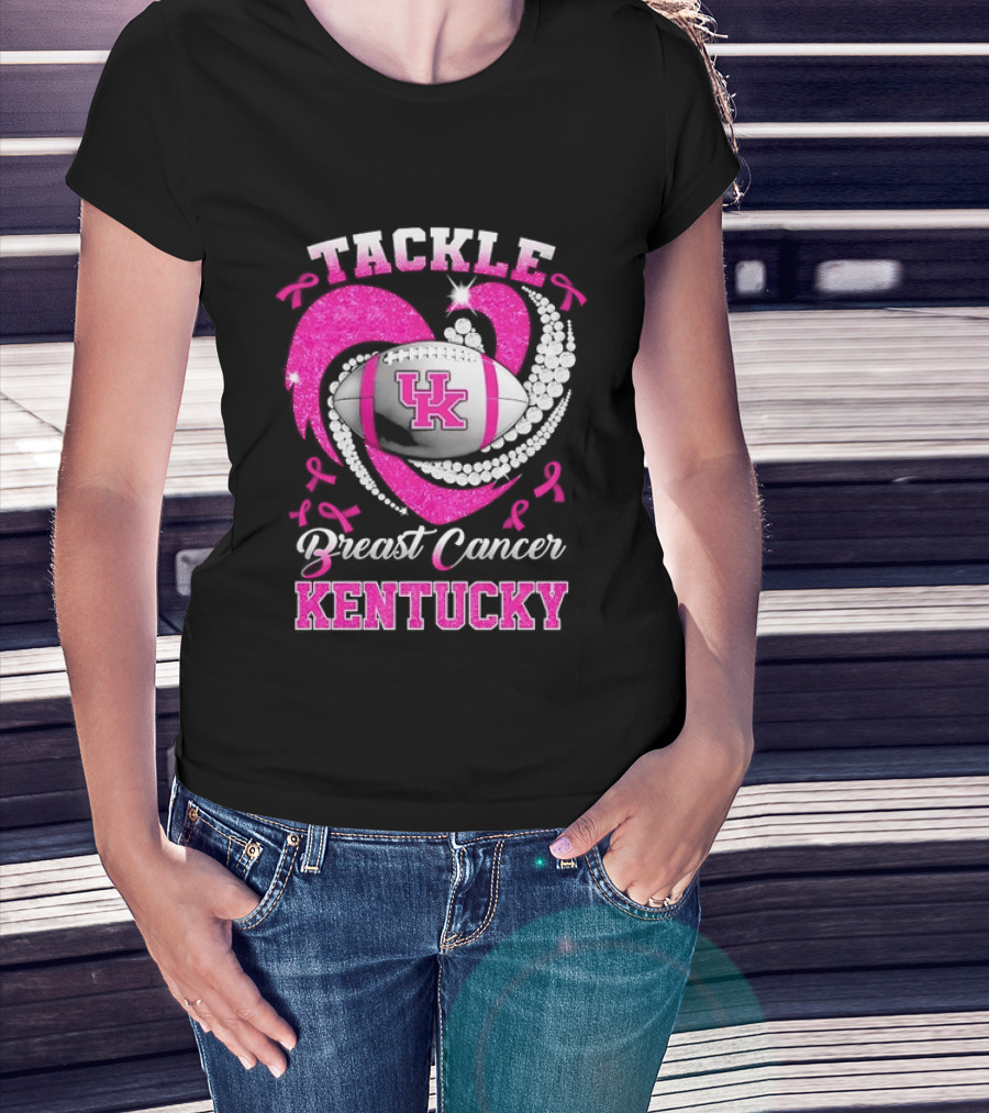 Tackle Breast Cancer Kentucky Wildcats UK Football Pink Ribbons T-Shirt