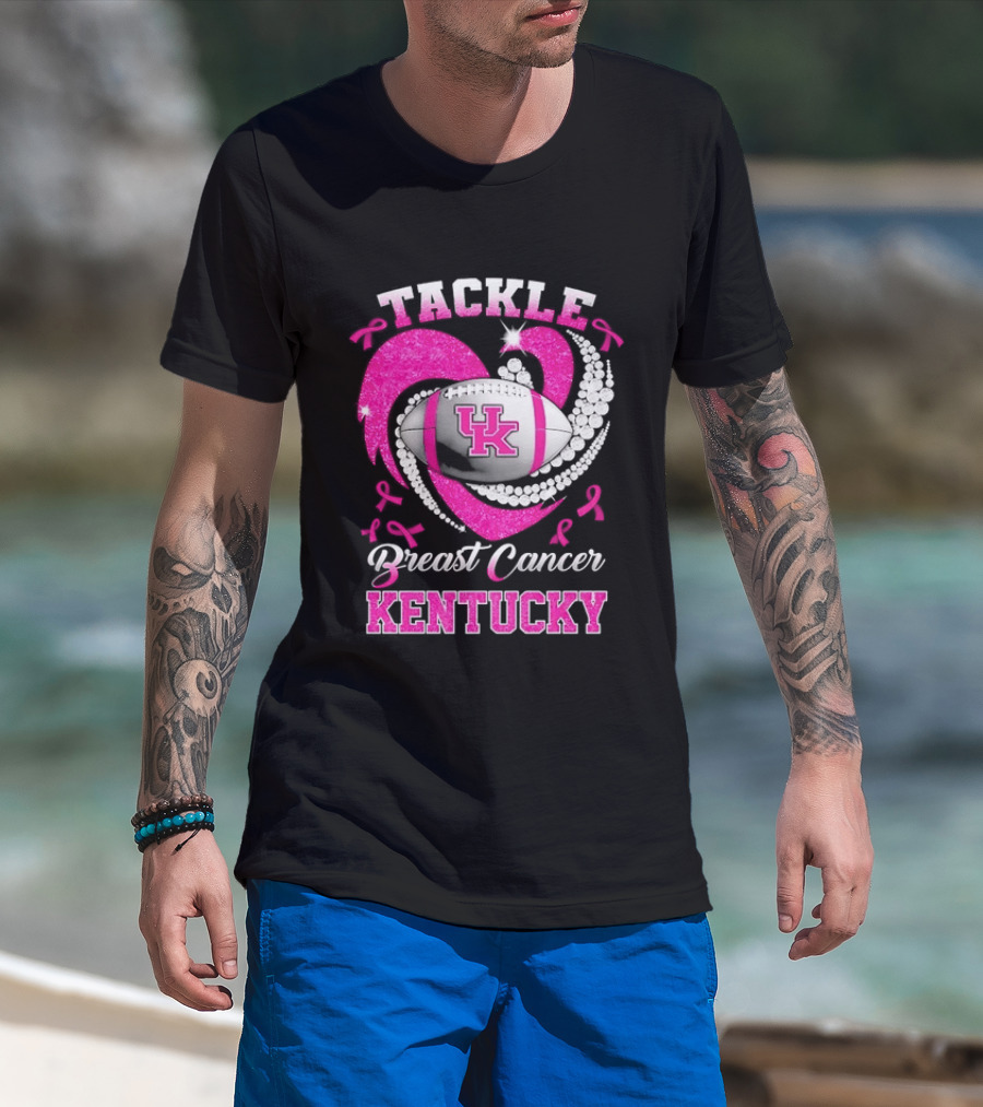 Tackle Breast Cancer Kentucky Wildcats UK Football Pink Ribbons T-Shirt
