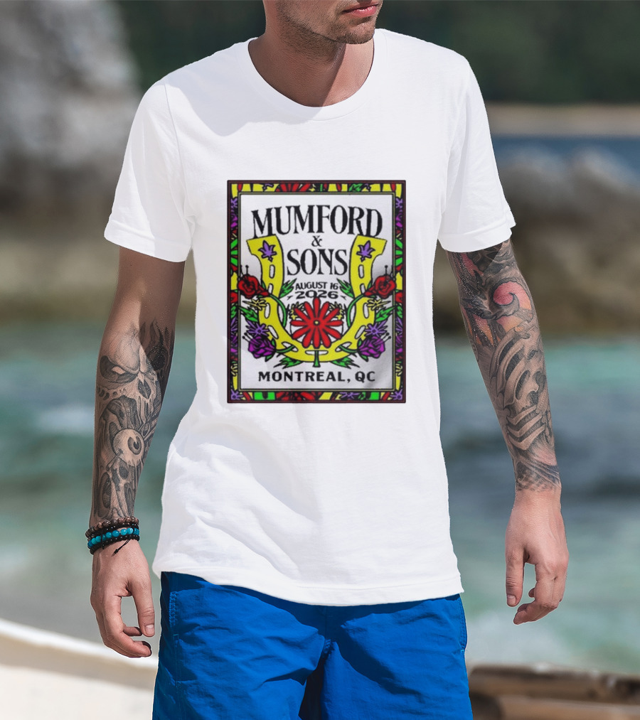 Mumford & Sons August 16 2026 Montreal QC Floral Horseshoe T-Shirt