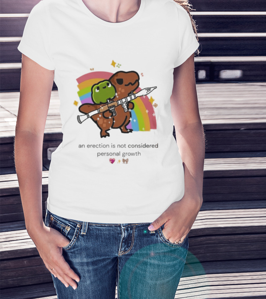 Original Rex Rocket An Erection Is Not Considered Personal Growth Rainbow Dinosaur Frog T-Shirt