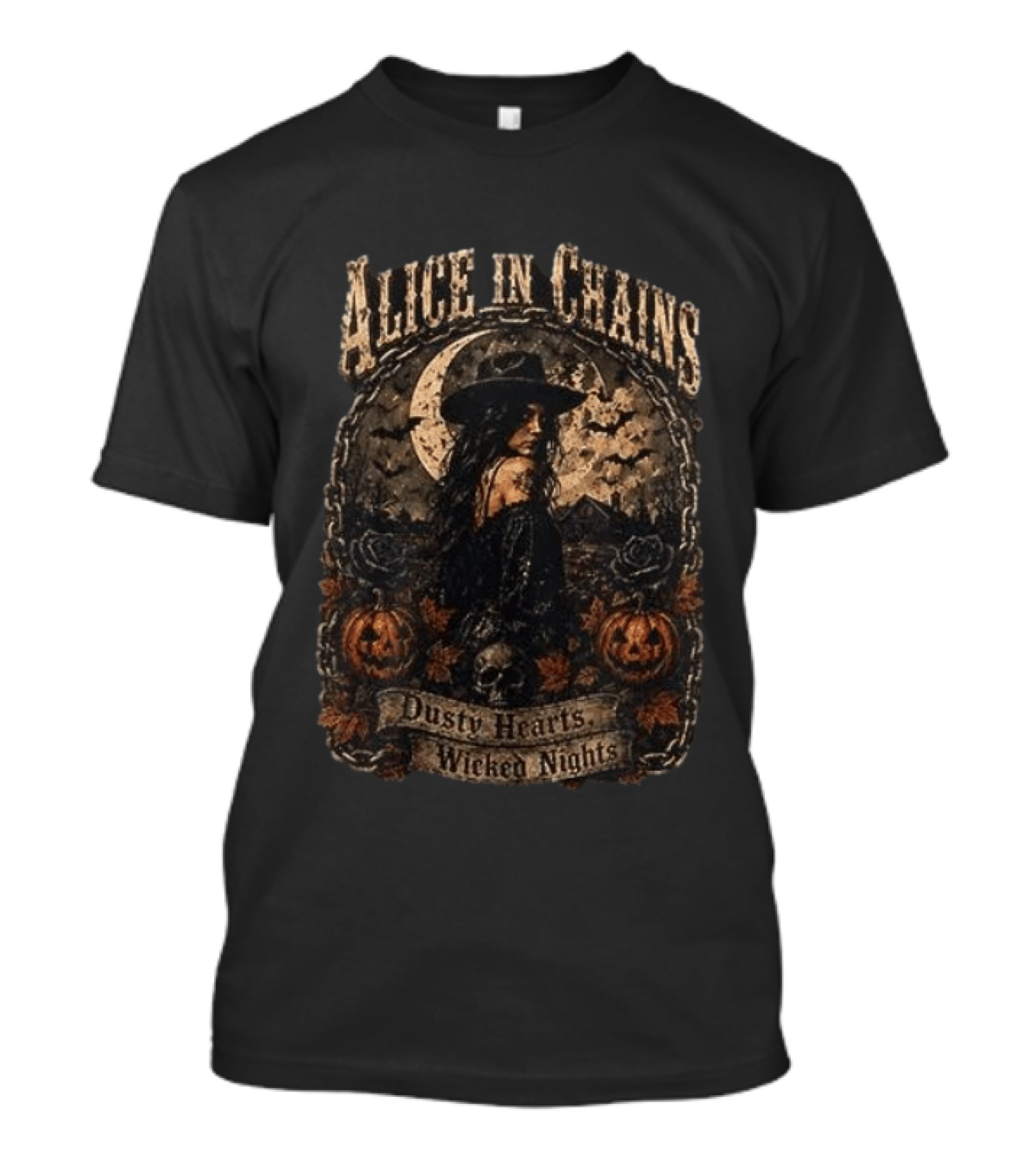 Alice In Chains Dusty Hearts Wicked Nights Gothic Witch Pumpkin Skulls Moon T-Shirt