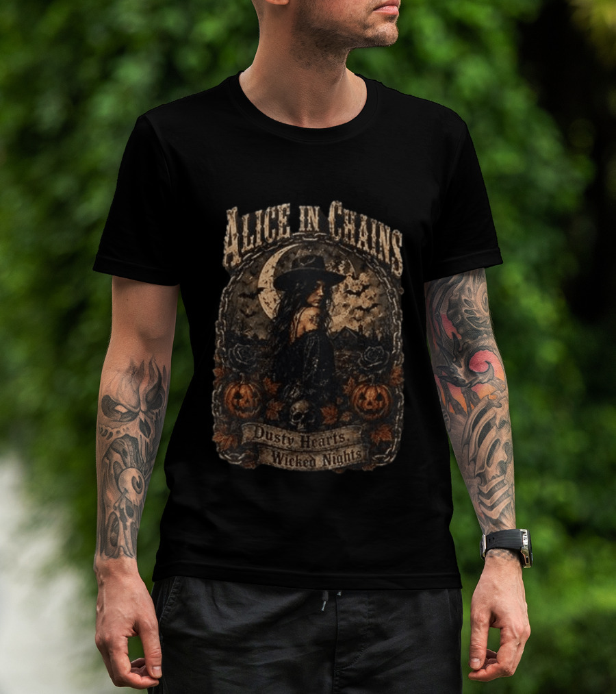 Alice In Chains Dusty Hearts Wicked Nights Gothic Witch Pumpkin Skulls Moon T-Shirt