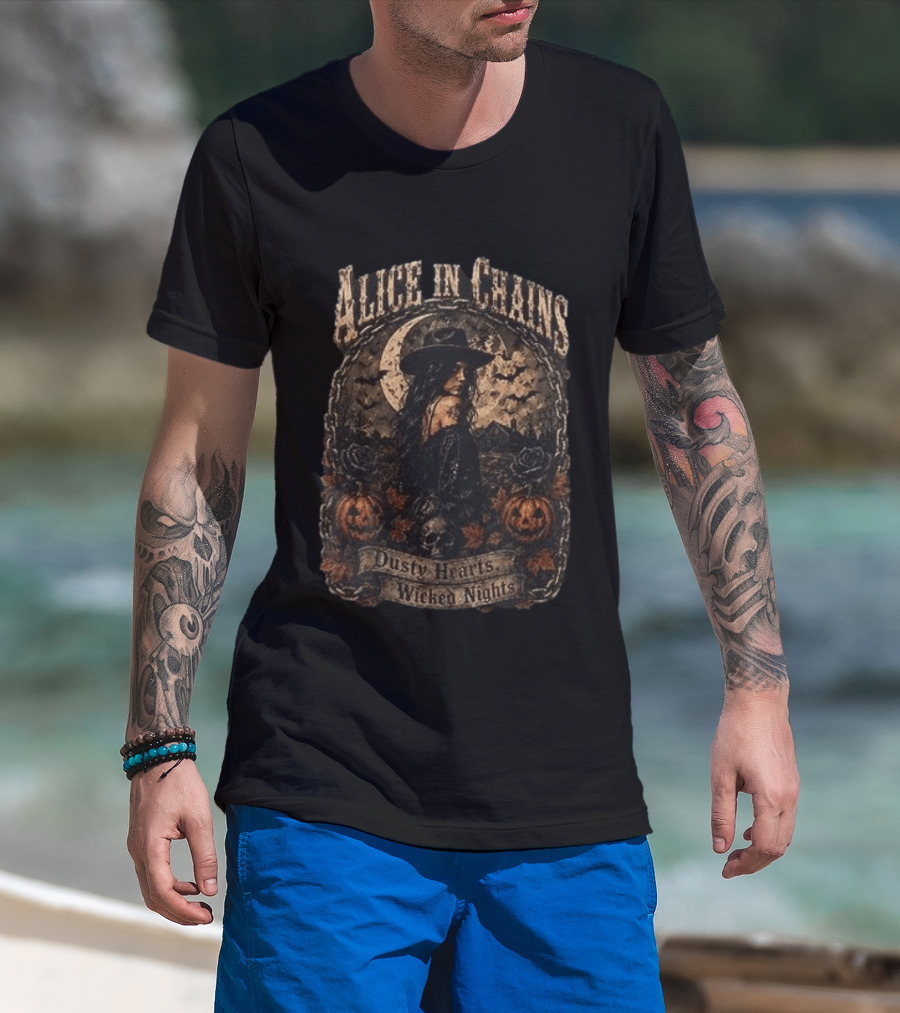 Alice In Chains Dusty Hearts Wicked Nights Gothic Witch Pumpkin Skulls Moon T-Shirt