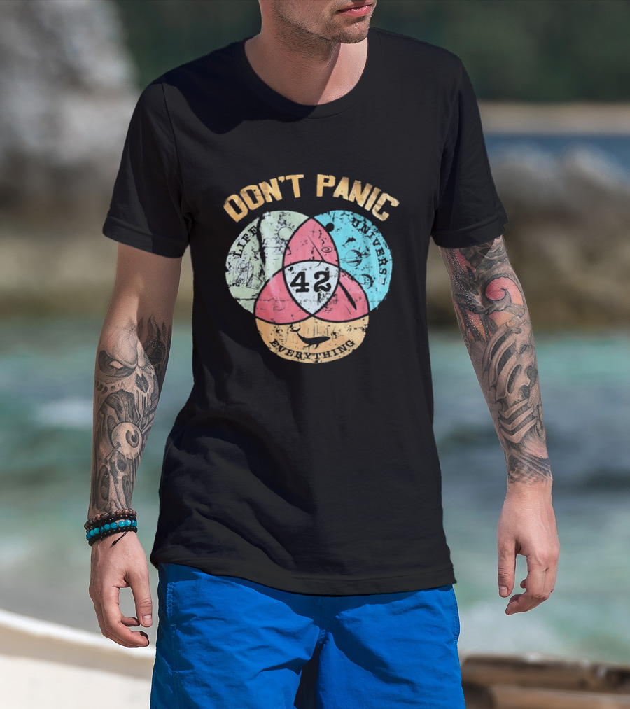 Don't Panic Life Universe Everything 42 Distressed T-Shirt