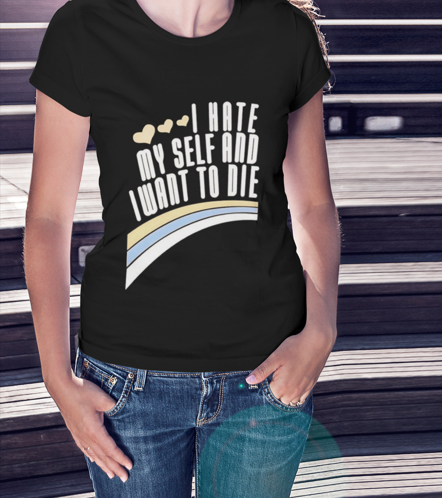 I Hate Myself And I Want To Die Nirvana Hearts Rainbow T-Shirt