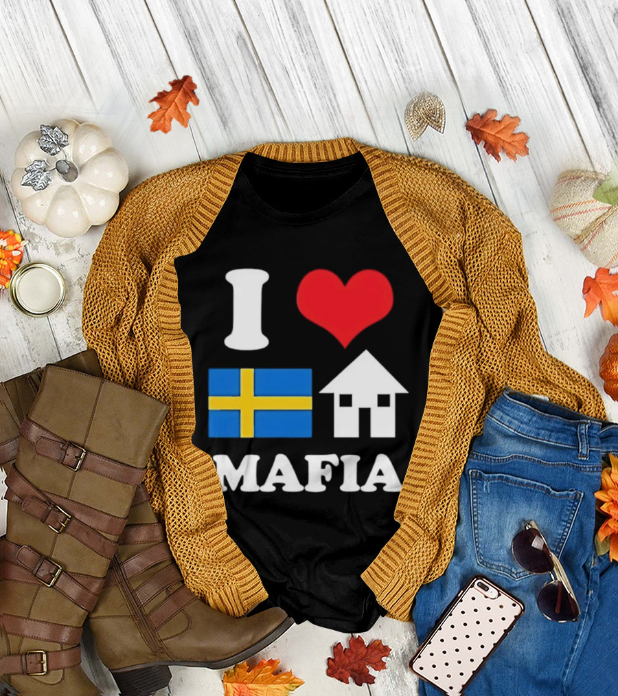I Love Swedish Flag Heart House Mafia EDM Electronic Dance Music T-Shirt