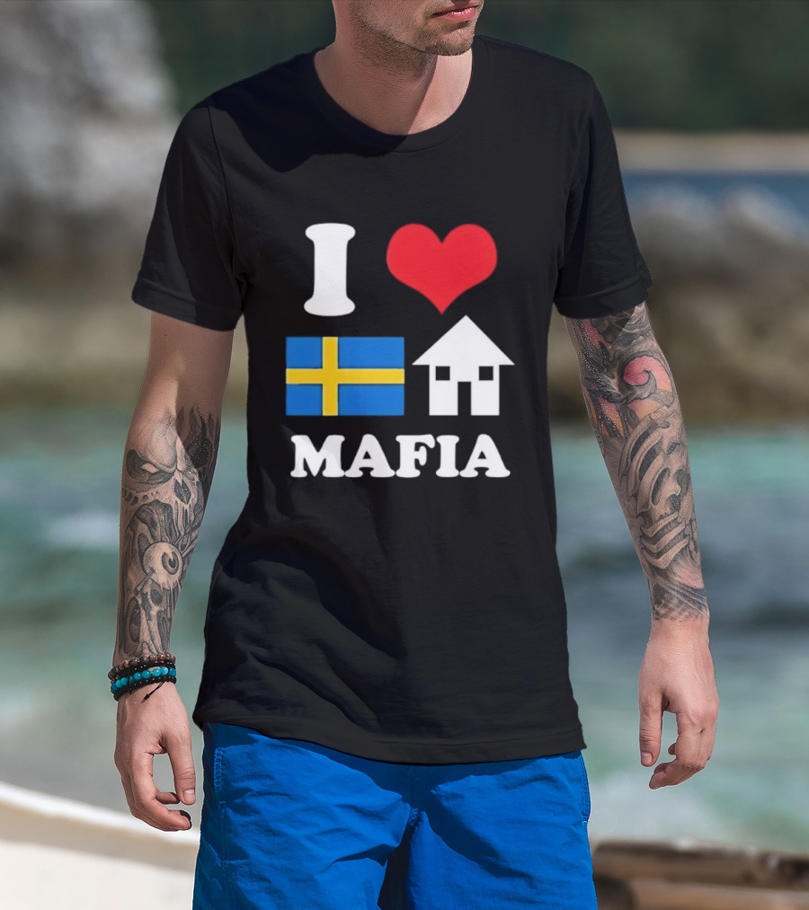 I Love Swedish Flag Heart House Mafia EDM Electronic Dance Music T-Shirt