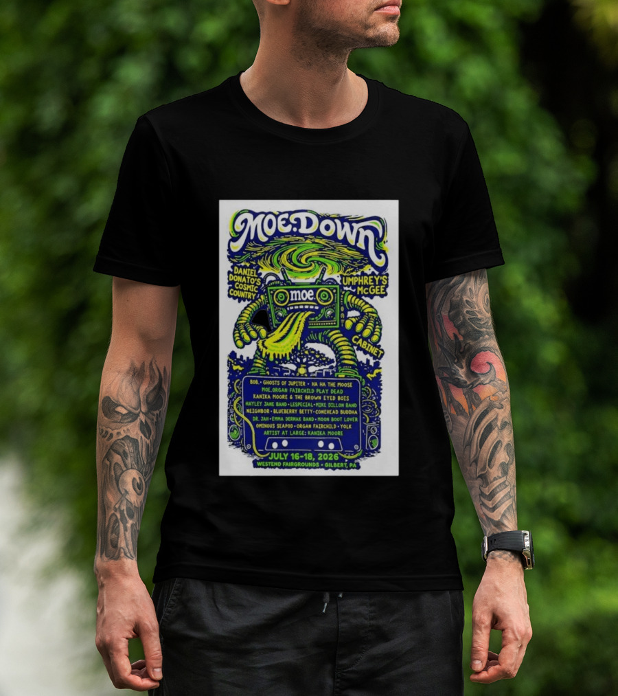MoeDown July 16 18 2026 Westend Fairgrounds Gilbert PA Featuring Moe. Umphrey's McGee Daniel Donato's Cosmic Country Cabinet T-Shirt