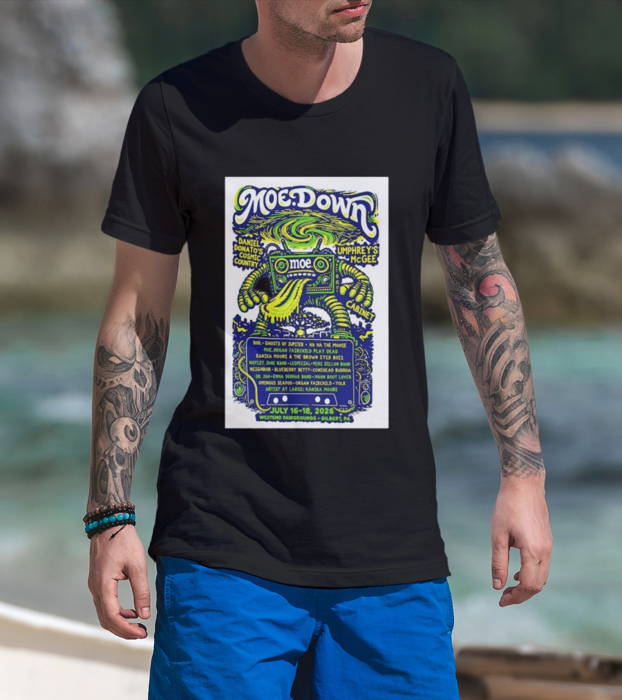 MoeDown July 16 18 2026 Westend Fairgrounds Gilbert PA Featuring Moe. Umphrey's McGee Daniel Donato's Cosmic Country Cabinet T-Shirt