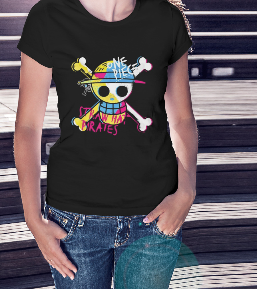 One Piece Straw Hat Pirates Skull Colorful Anime Manga T-Shirt