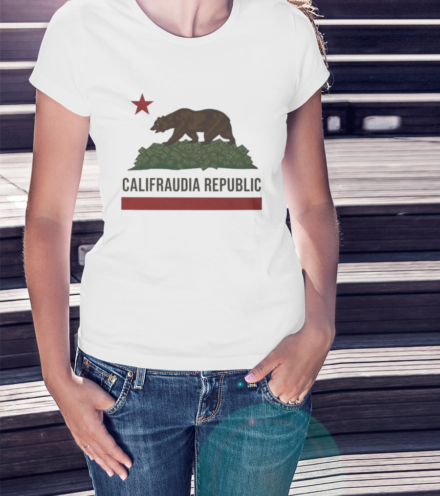 Califraudia Republic Bear Flag With Red Star T-Shirt