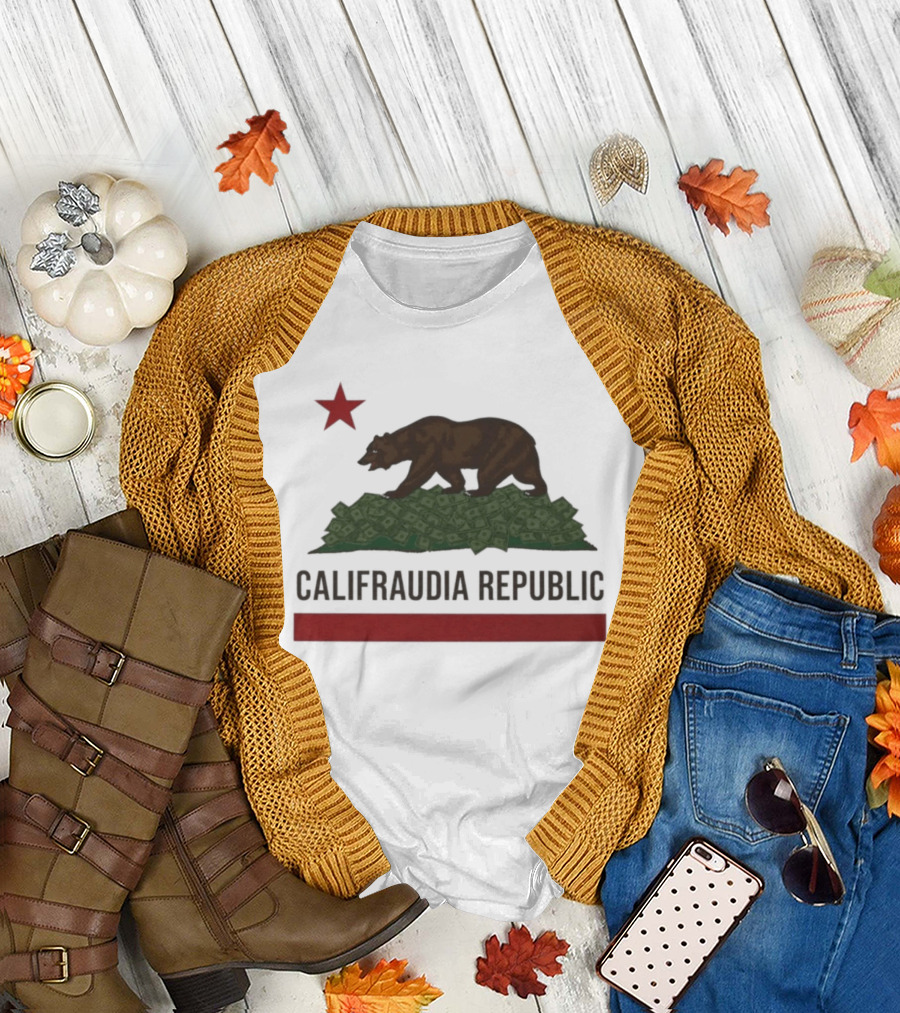 Califraudia Republic Bear Flag With Red Star T-Shirt