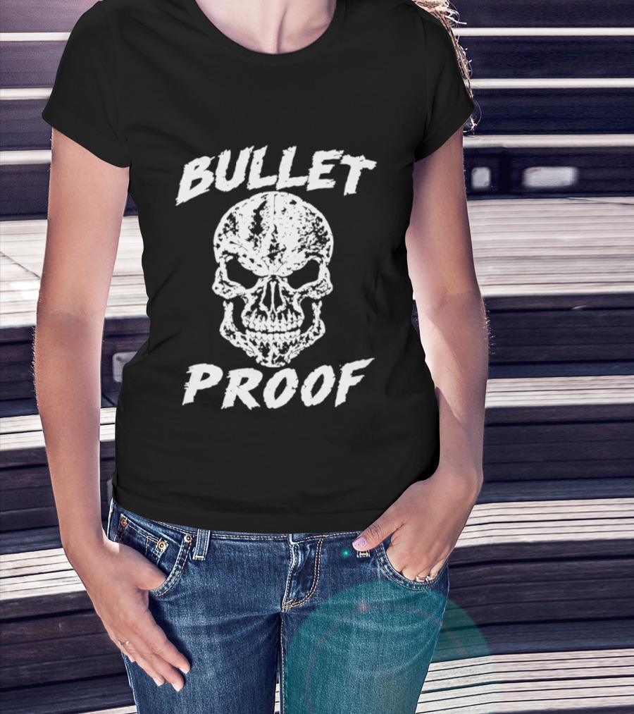 Bullet Proof Distressed Skull Gothic Edgy T-Shirt