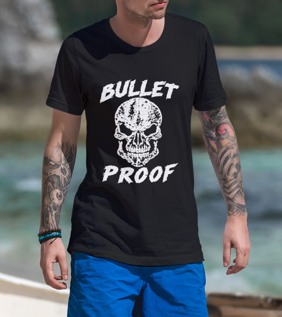 Bullet Proof Distressed Skull Gothic Edgy T-Shirt