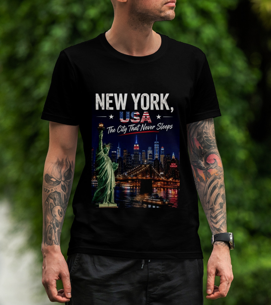 New York USA The City That Never Sleeps Statue Of Liberty Skyline T-Shirt