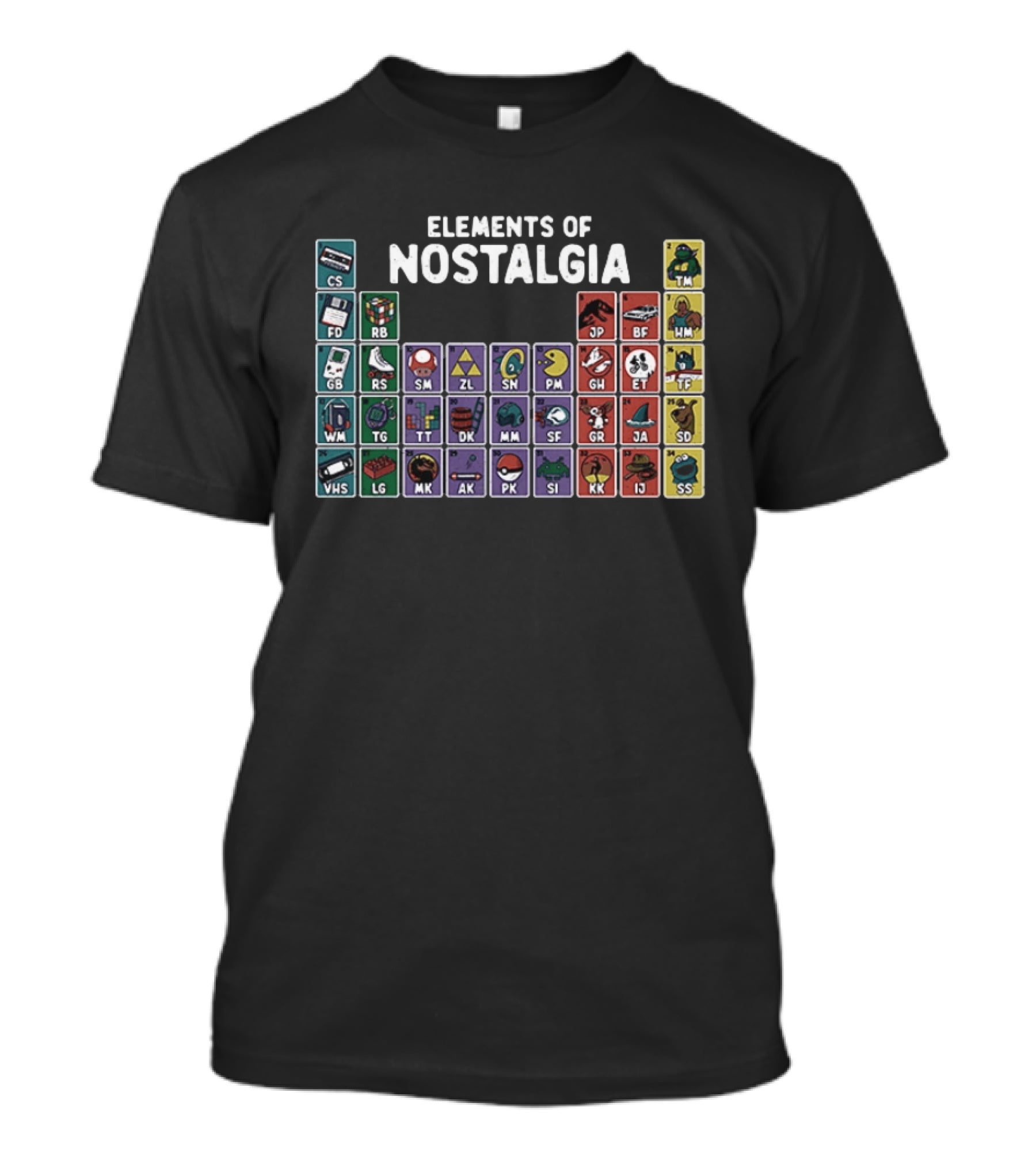 Elements Of Nostalgia 80s 90s Pop Culture Cassette Tape Gaming Toy VHS T-Shirt
