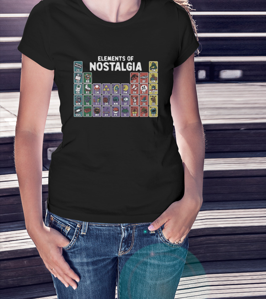 Elements Of Nostalgia 80s 90s Pop Culture Cassette Tape Gaming Toy VHS T-Shirt
