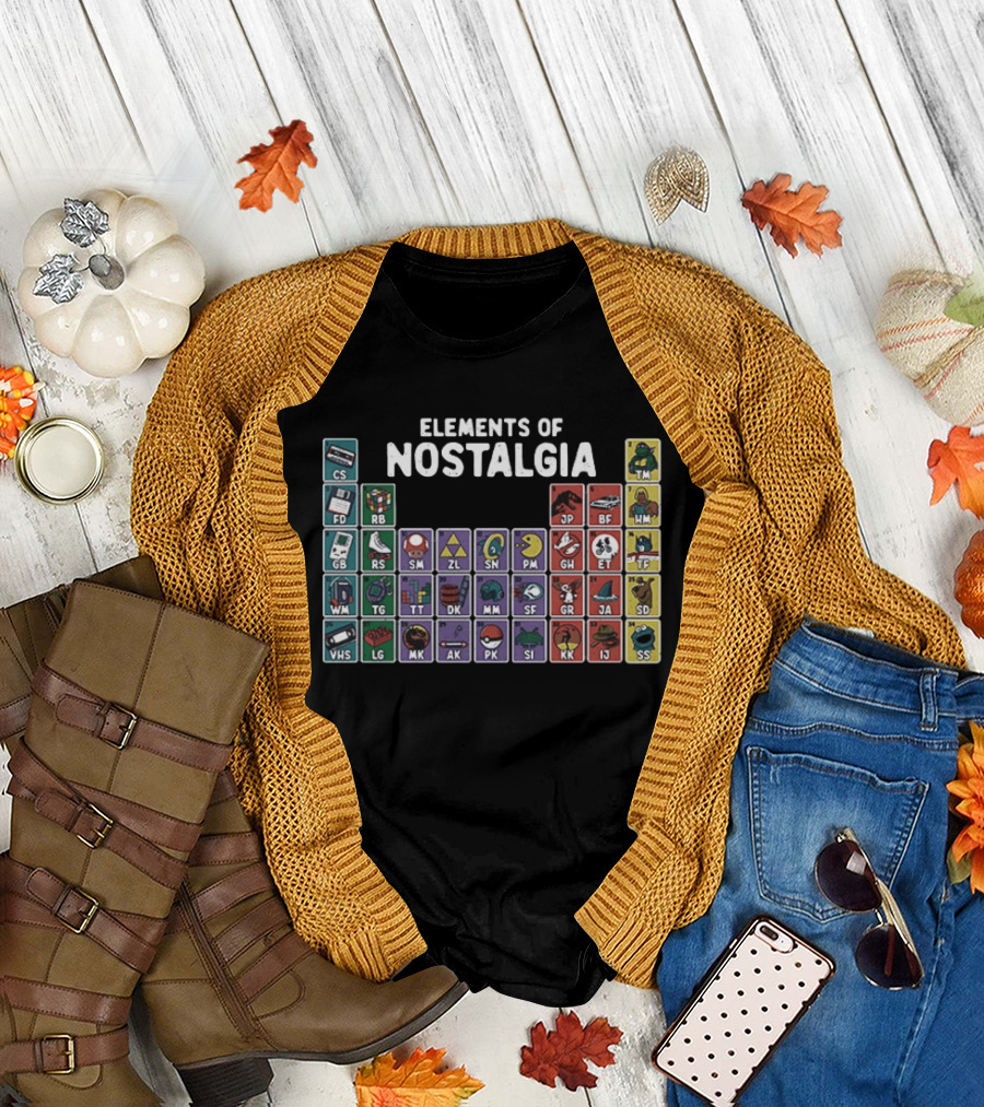 Elements Of Nostalgia 80s 90s Pop Culture Cassette Tape Gaming Toy VHS T-Shirt