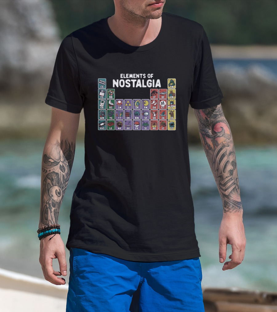 Elements Of Nostalgia 80s 90s Pop Culture Cassette Tape Gaming Toy VHS T-Shirt