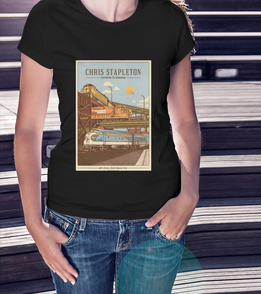 Chris Stapleton Featuring The Honchos Special Guest Maggie Rose Aug 19 2026 Allianz Amphitheater Riverfront Richmond Virginia Vintage Trains Scene T-Shirt