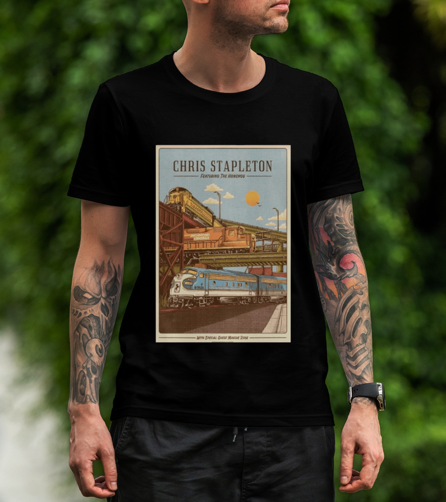 Chris Stapleton Featuring The Honchos Special Guest Maggie Rose Aug 19 2026 Allianz Amphitheater Riverfront Richmond Virginia Vintage Trains Scene T-Shirt