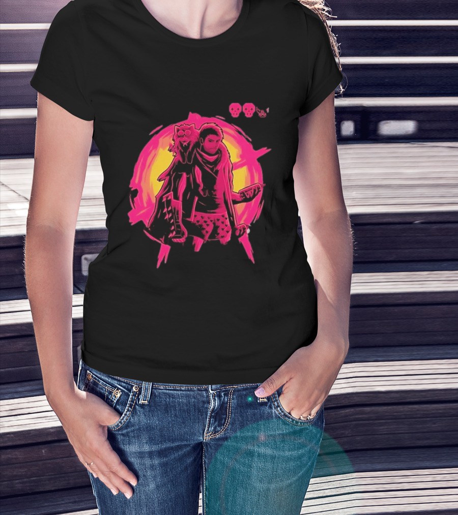 Post Apocalyptic Survivor Cat Companion Heart Boxers Pink Skull T-Shirt