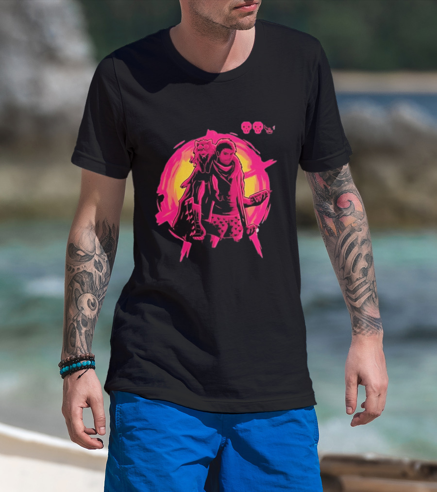 Post Apocalyptic Survivor Cat Companion Heart Boxers Pink Skull T-Shirt