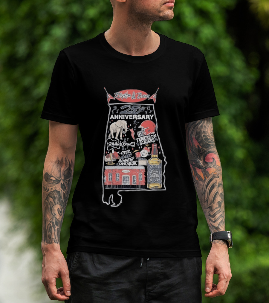 Rhythm & Brews 25th Anniversary Temerson Square Live Music Celebration Over 1000 Nights T-Shirt