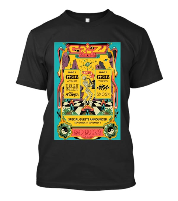 GRiZ Two Nights Red Rocks Amphitheatre Morrison CO Sep 2 3 2026 Special Guests The Sponges Muzzy Shosh T-Shirt