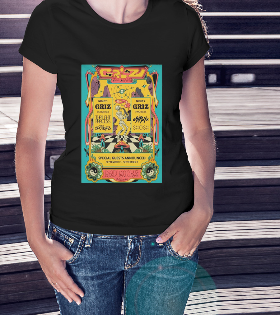 GRiZ Two Nights Red Rocks Amphitheatre Morrison CO Sep 2 3 2026 Special Guests The Sponges Muzzy Shosh T-Shirt