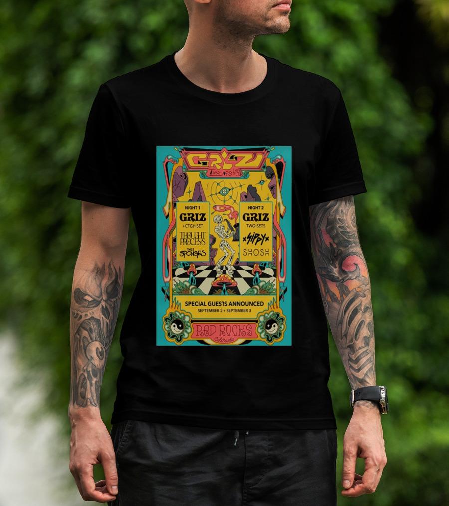 GRiZ Two Nights Red Rocks Amphitheatre Morrison CO Sep 2 3 2026 Special Guests The Sponges Muzzy Shosh T-Shirt