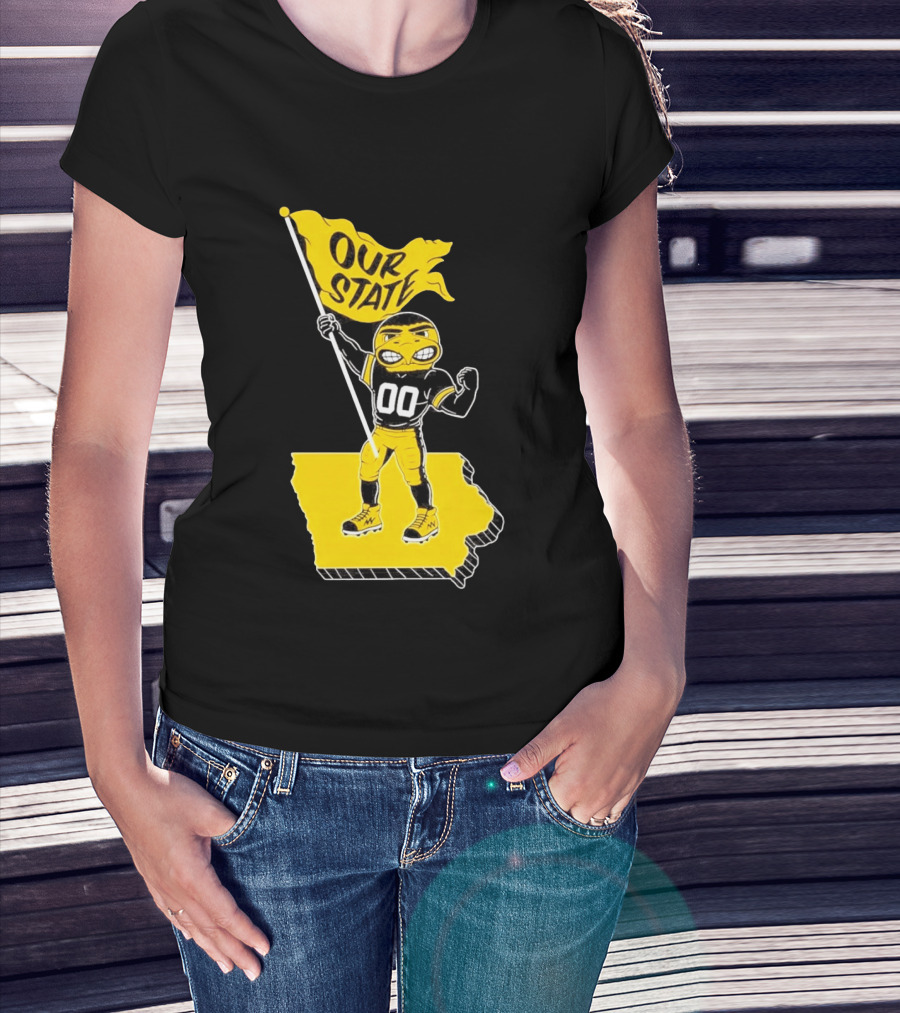 Herky The Hawk Flag Our State Iowa Map T-Shirt