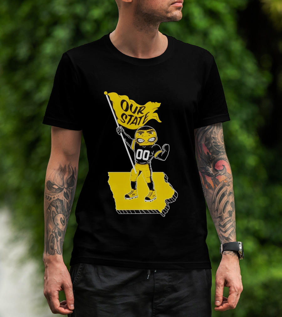 Herky The Hawk Flag Our State Iowa Map T-Shirt