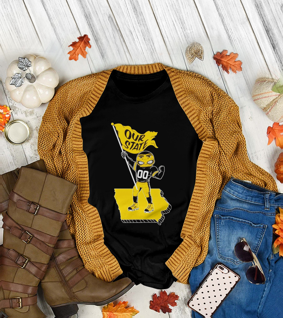 Herky The Hawk Flag Our State Iowa Map T-Shirt