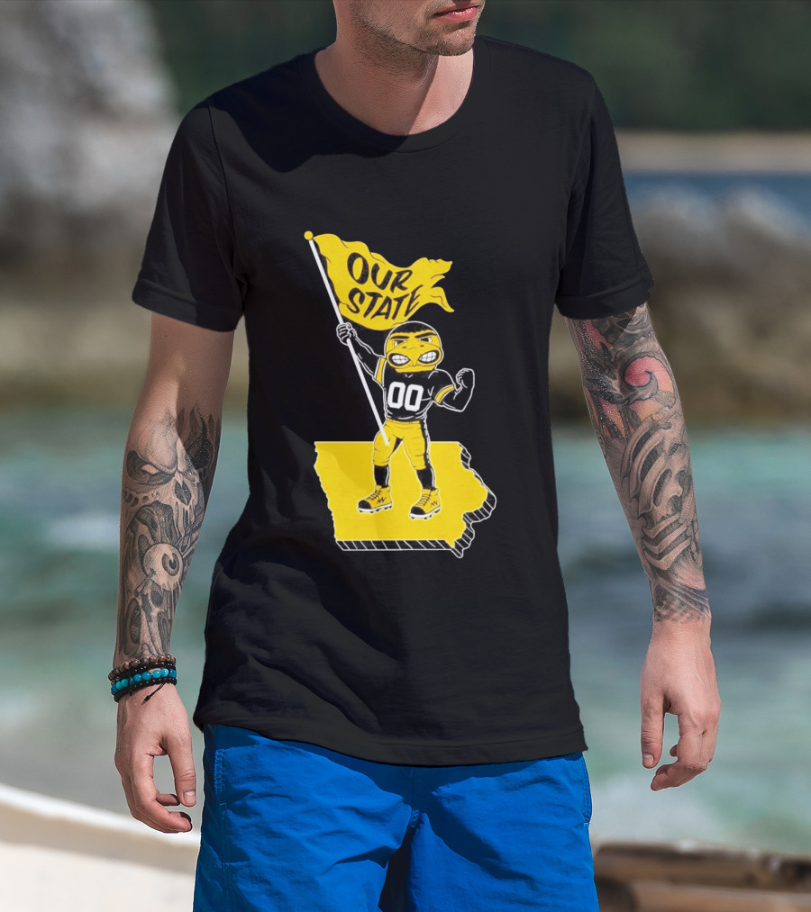 Herky The Hawk Flag Our State Iowa Map T-Shirt