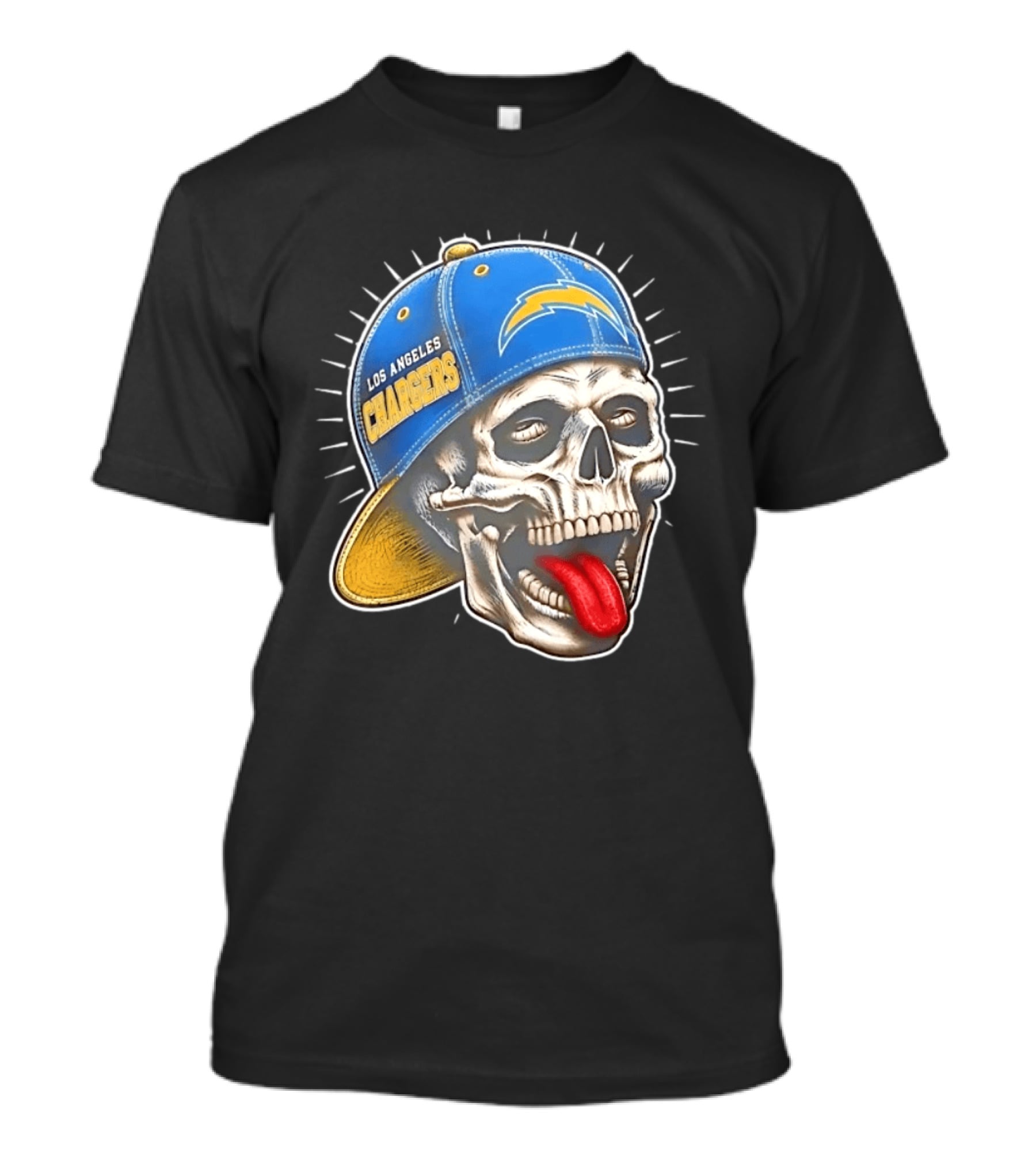 Los Angeles Chargers Skull Tongue Out Cap Football T-Shirt
