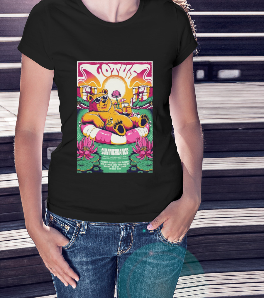 Lotus Summerdance 2026 Garrettsville OH Nelson Ledges Quarry Park Sep 4 6 With Bear Floating On Pool Relaxed Vibes T-Shirt
