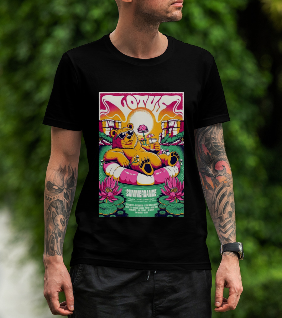 Lotus Summerdance 2026 Garrettsville OH Nelson Ledges Quarry Park Sep 4 6 With Bear Floating On Pool Relaxed Vibes T-Shirt