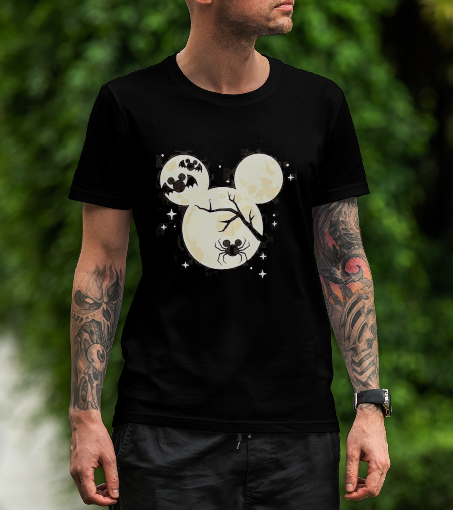 Mickey Mouse Moon Head Halloween Bat Spider Disney T-Shirt