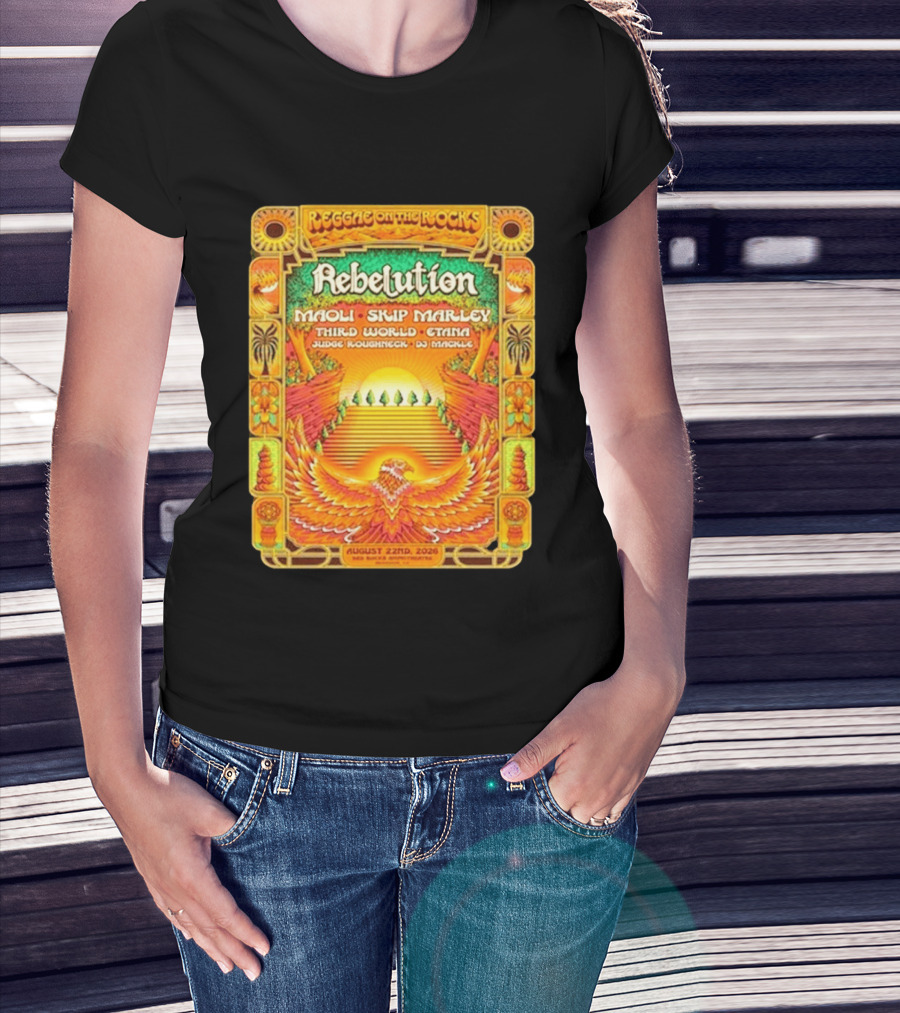 Rebelution Reggae On The Rocks 2026 Maoli Skip Marley Third World Etana August 22nd T-Shirt