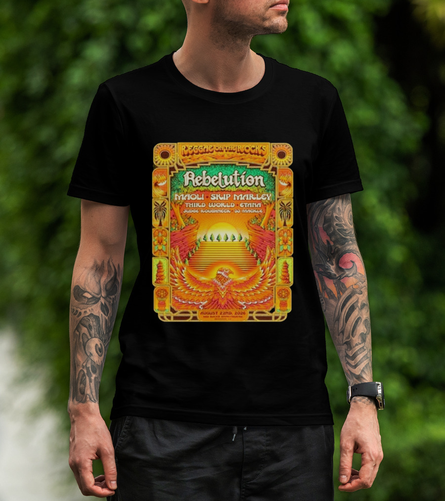 Rebelution Reggae On The Rocks 2026 Maoli Skip Marley Third World Etana August 22nd T-Shirt