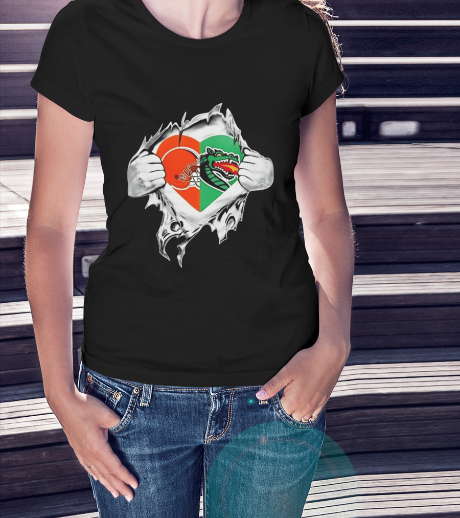 Cleveland Browns UAB Blazers Heart Superman Chest Rip T-Shirt