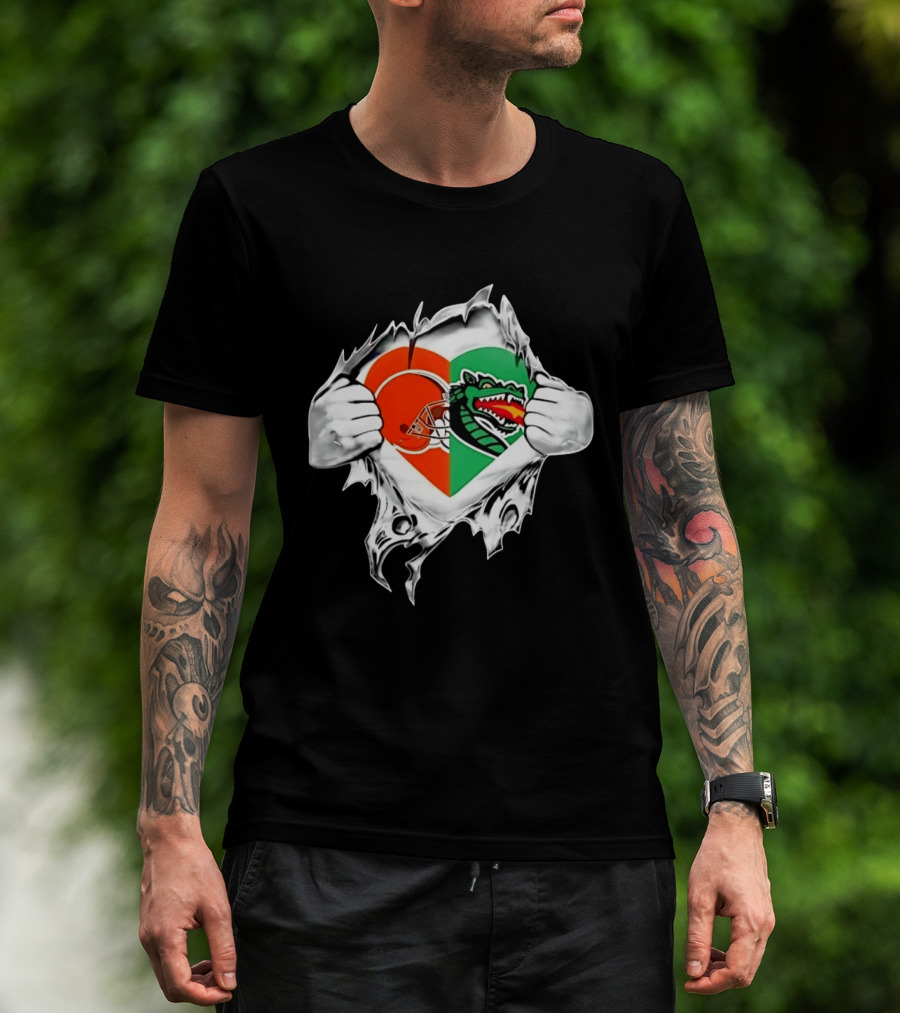 Cleveland Browns UAB Blazers Heart Superman Chest Rip T-Shirt