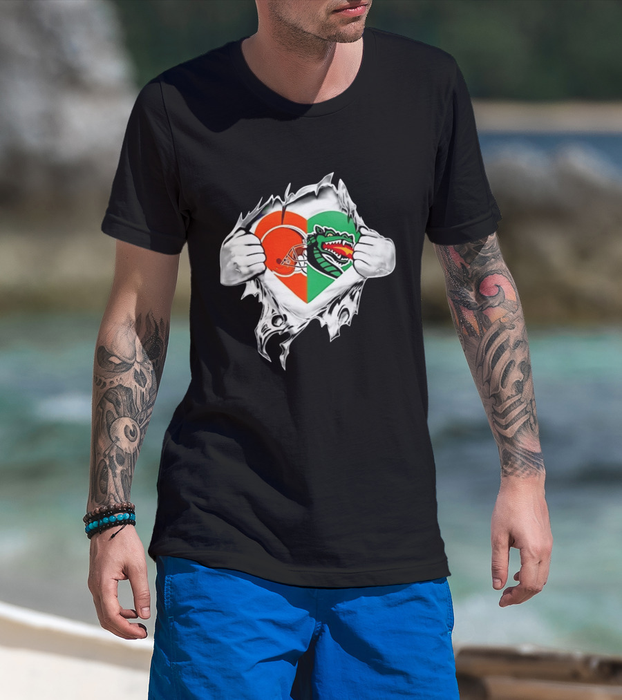 Cleveland Browns UAB Blazers Heart Superman Chest Rip T-Shirt
