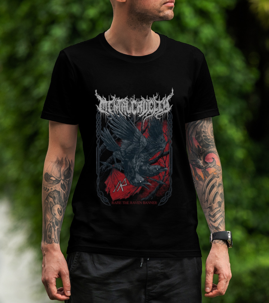 Indiemerchstore Mental Cruelty Raise The Raven Banner Norse Imagery Ravens T-Shirt