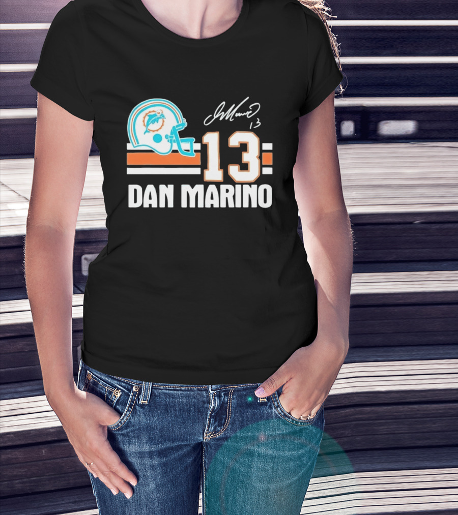 Miami Dolphins Dan Marino 13 Helmet Signature T-Shirt