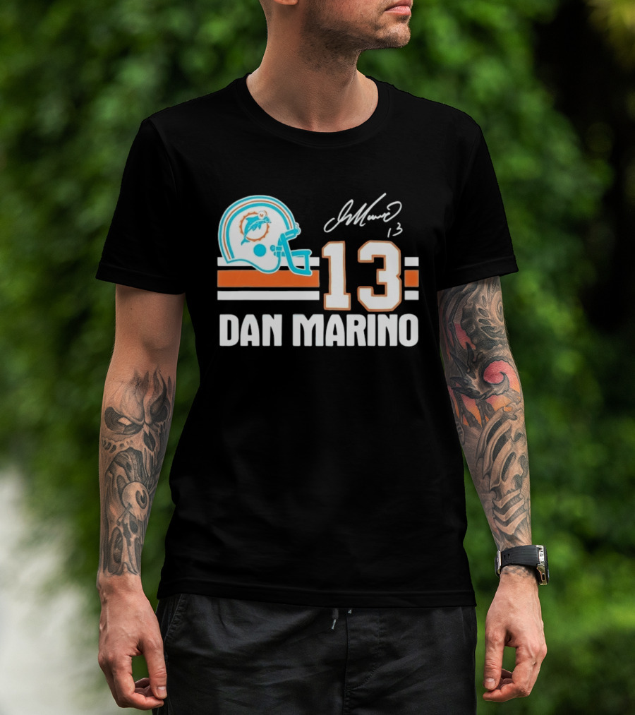 Miami Dolphins Dan Marino 13 Helmet Signature T-Shirt