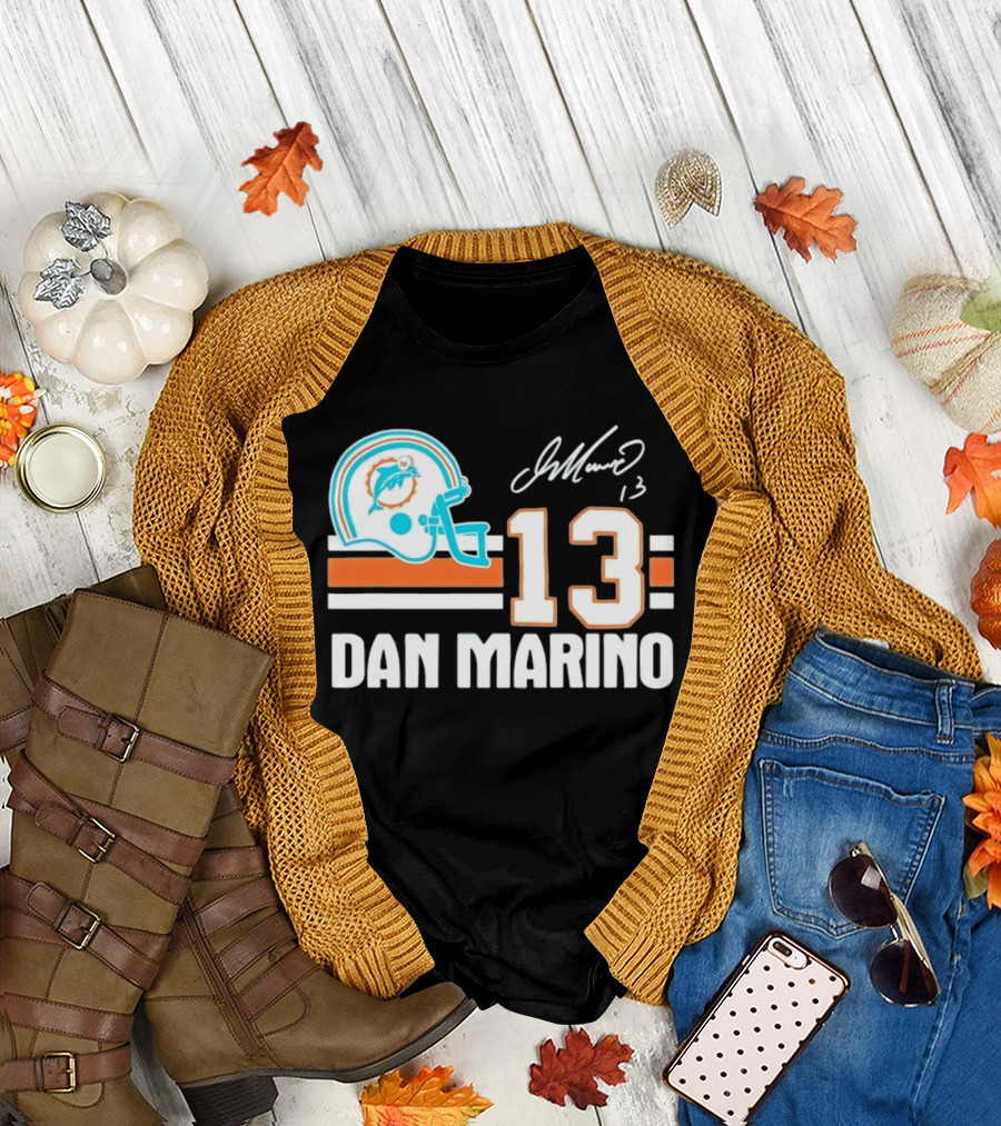 Miami Dolphins Dan Marino 13 Helmet Signature T-Shirt