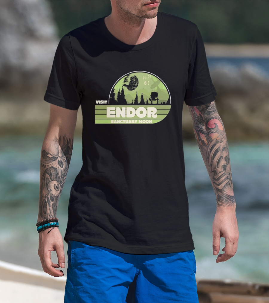 Visit Endor Sanctuary Moon Star Wars Retro Sci Fi Scene T-Shirt