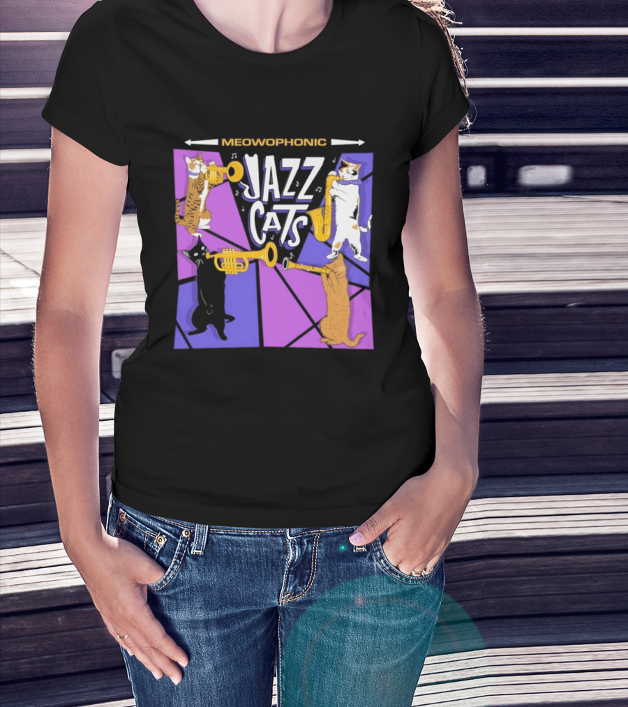 Meowophonic Jazz Cats Playing Trumpets And Saxophones T-Shirt